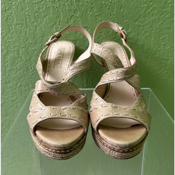 Prada Cream Heeled Sandals - Picture 6 of 12